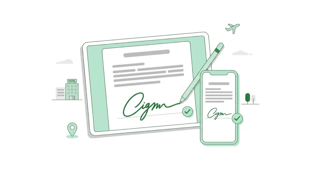 Ilustracja podpisu składanego rysikiem na tablecie i telefonie